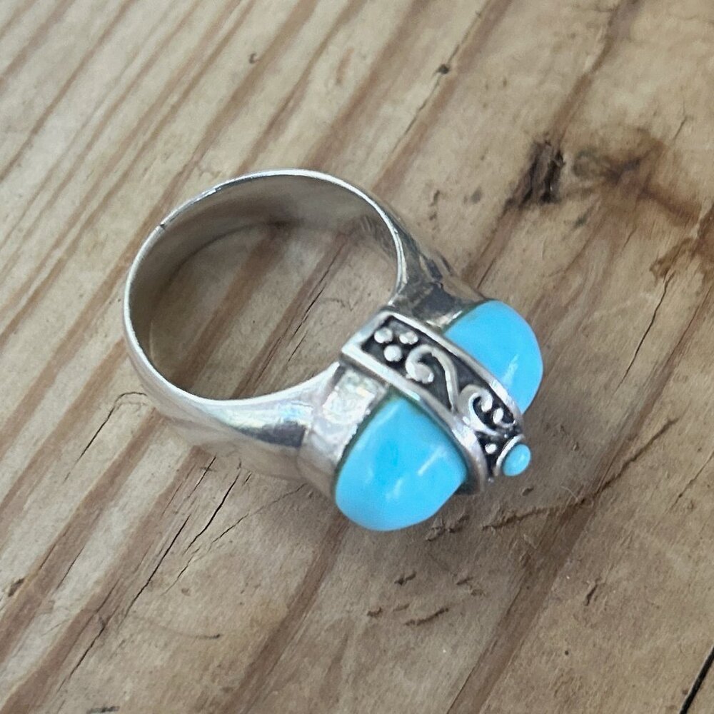 Sterling Silver Cocktail Statement Ring Turquoise Howlite Scrolled Design Ring